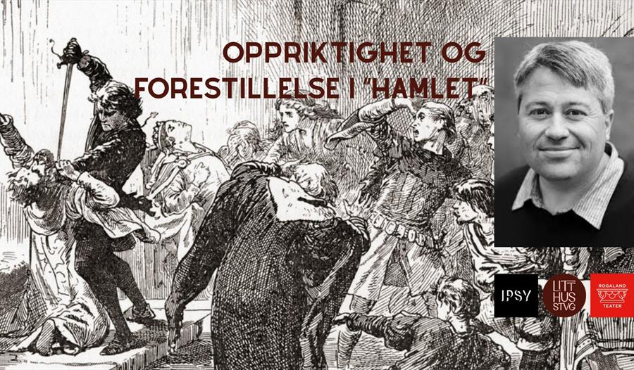 En scene fra Hamlet og foredragsholder Jon Morgan Stokkeland