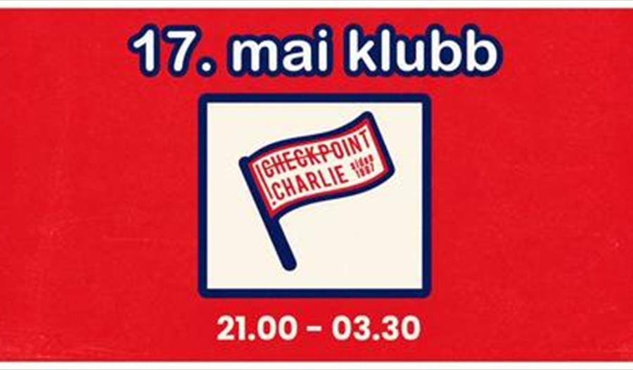 17.mai klubb skrevet på rød bakgrunn