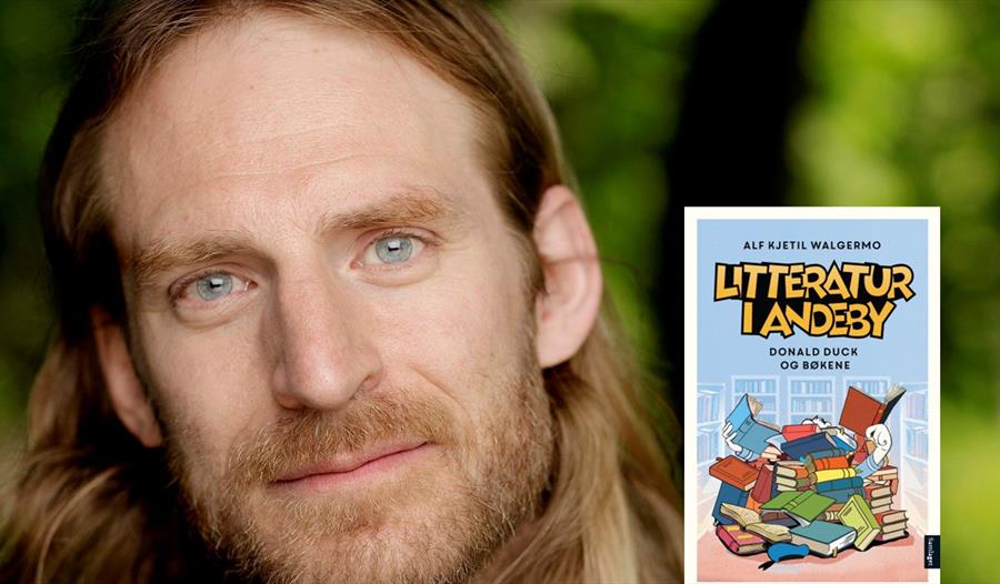 Alf Kjetil Walgermo med hans bok  "Litteratur i Andeby"