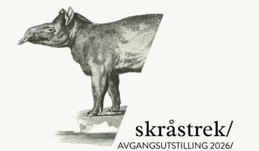 Annonse om Skråstrek/Avgangutstilling med noe dyr som ligner tapir