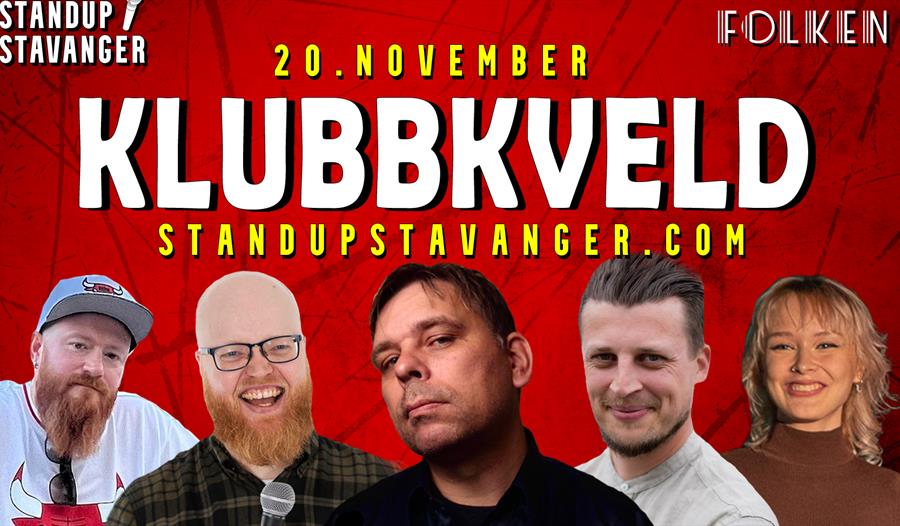 Annonse med bilder av komikerne: Raymond Falldalen, Anders Olsen, Tommy Premak, Jøran Johnsen, Lisa Longfjeld