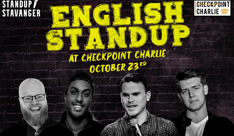 Annonse om Standup med bilder av komikerne: Kjetil Melkevik, Joakim Olsen, Roble Adareh, Anders Olsen