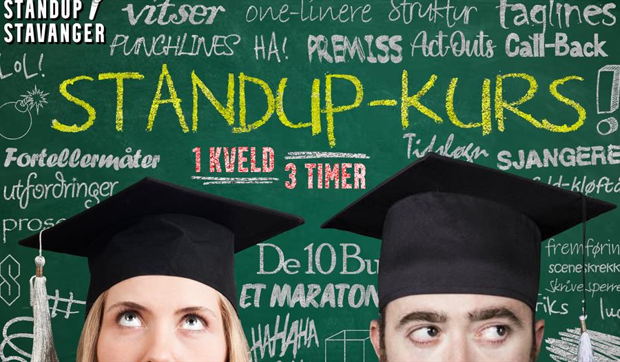 Tavle med Standup-kurs skrevet på