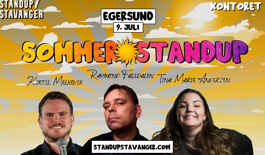 Annonse om standupkveld med tre komikerne