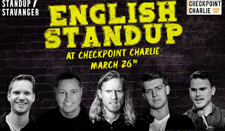 Komikere av engelsk standup show: Jim Swann, Kjetil Melkevik, Joakim Olsen, Henning Nilsen, Daniel Rove