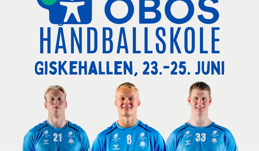 Annonse om Handballskole med tre handballspillere