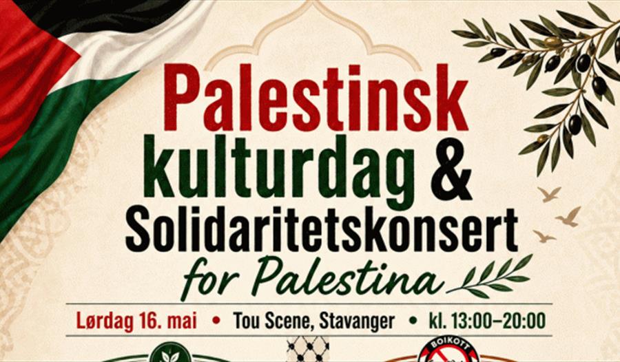 Annonse med Palestinsk kulturdag & Solidaritetskonsert for Palestina skrevet på