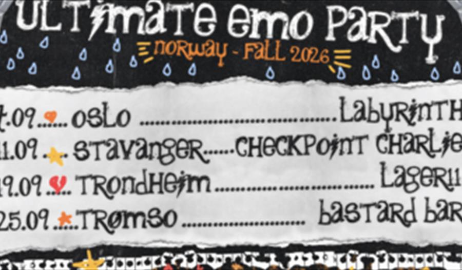 Plakat for «The Ultimate Emo Party», med opplysninger om dato og sted for konserten
