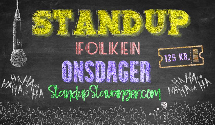 Annonse med Standup Folken Onsdager skrevet på