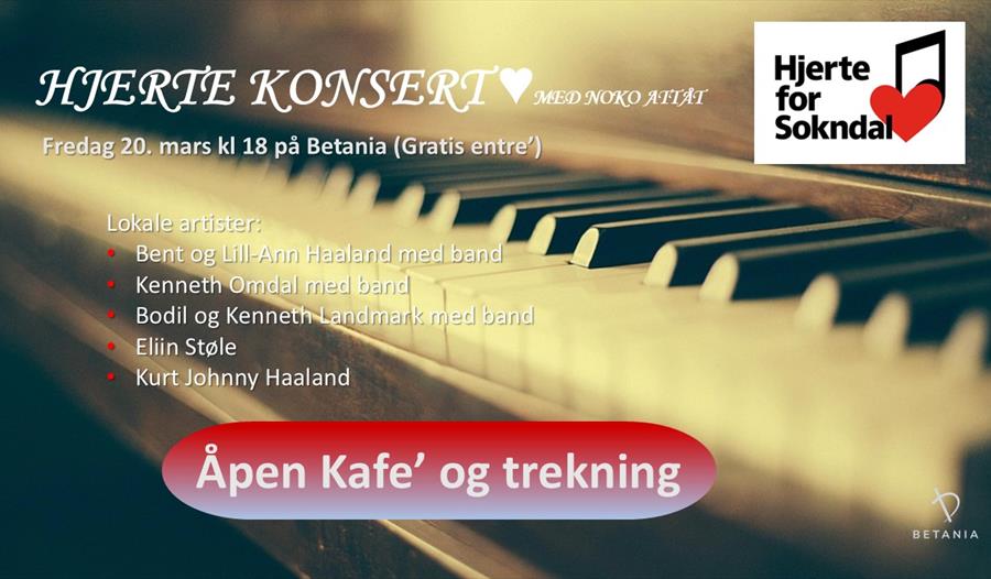 Annonse om konsert med navner av lokale artister på pianotaster