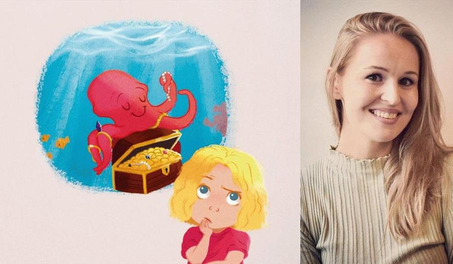 Forfatter Katrín Ósk Jóhannsdóttir og bilder fra hennes boka