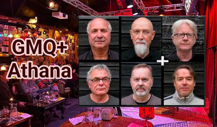 Bilder av fremførende musikanter fra Gisle Myklebust Quartet Plus og Alf Terje Hana