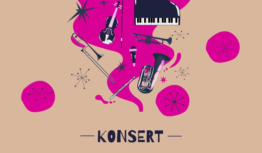 Annonse med bilder av ulike musikalske instrumenter