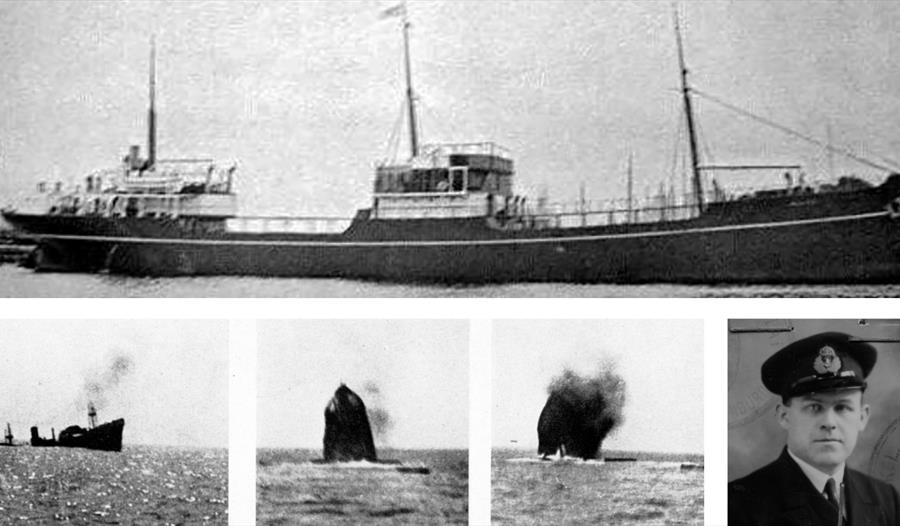 Bilder av kriges skip og bildet av foredragsholder far