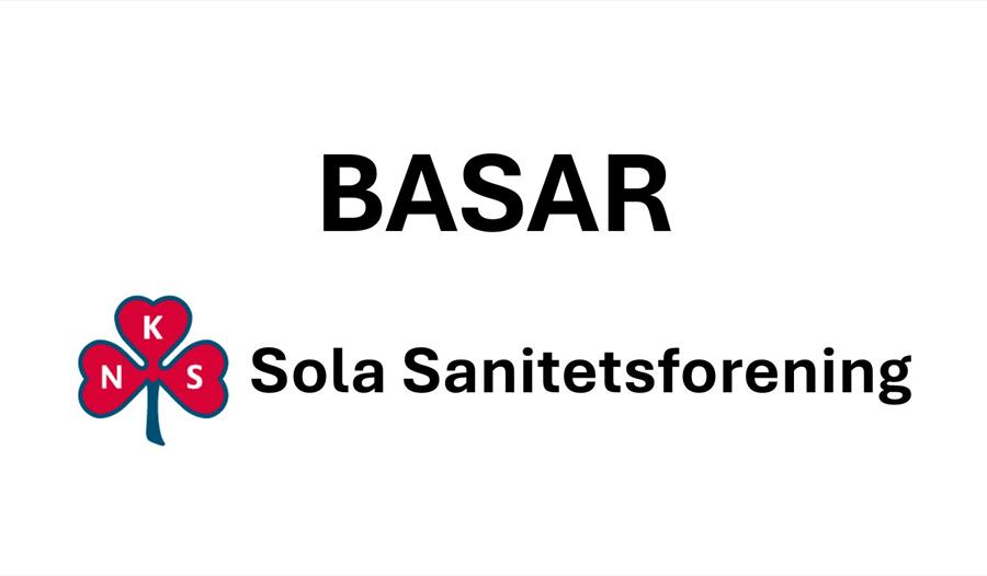 Annonse med rød kløver og BASAR Sola Sanitetsforening skrevet på