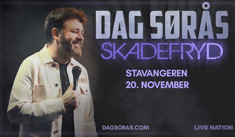 Dag Sørås med annonse om forestilling i Stavanger