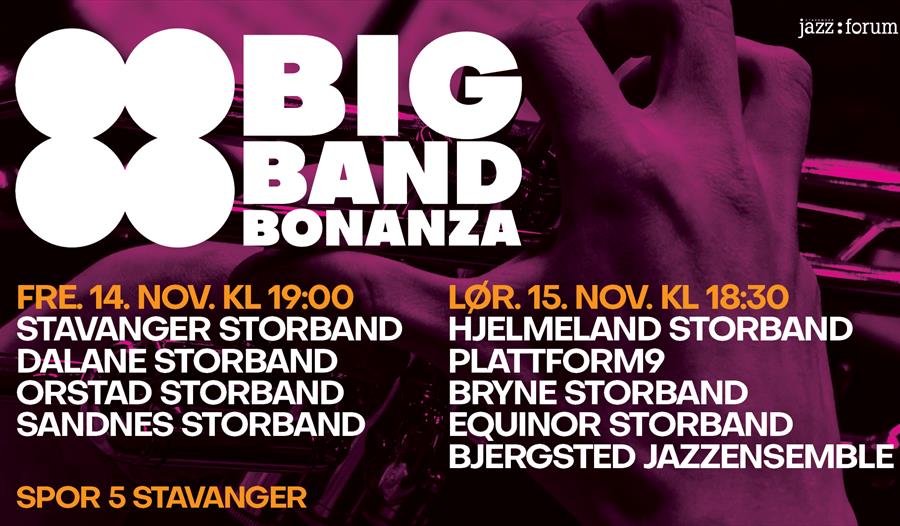 Annonse om Big Band Bonanza med band som spiller både på 14. og 15.november