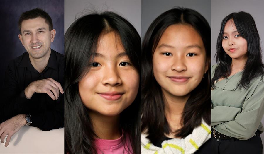 Karén Torosov og hans elever Dearesta Alfadiani, Alice og Helen Wenang