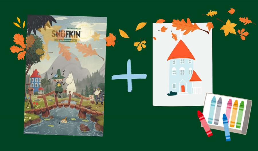 Boken om Moomin og Snufkin pluss tegning og fargeblyanter