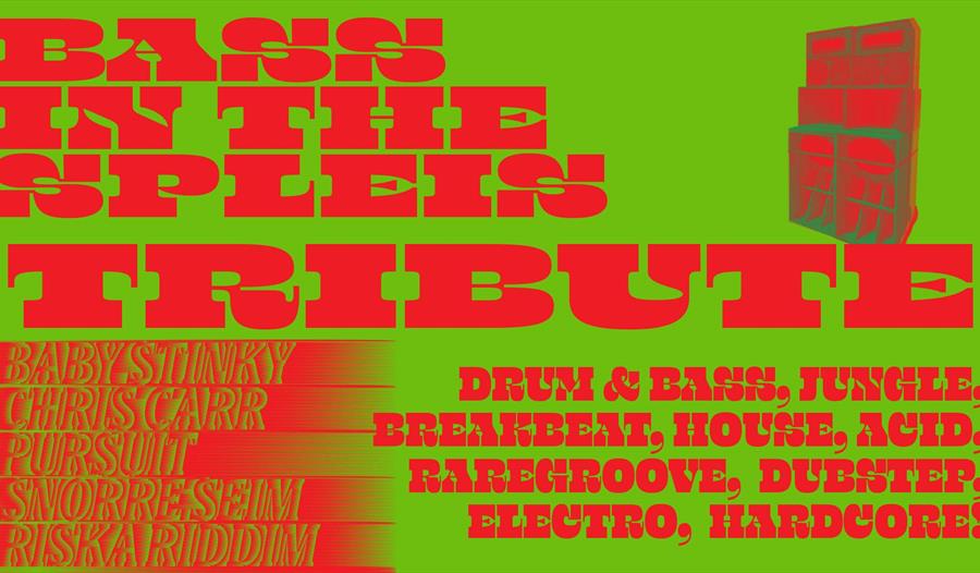 Annonse for konsert på grønn og rød bakgrunn