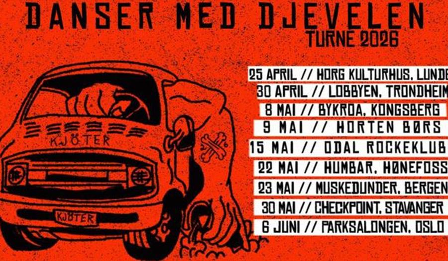 Bil med Kjøter skrevet på og programmet av turne 2026 under Danser med Djevelen