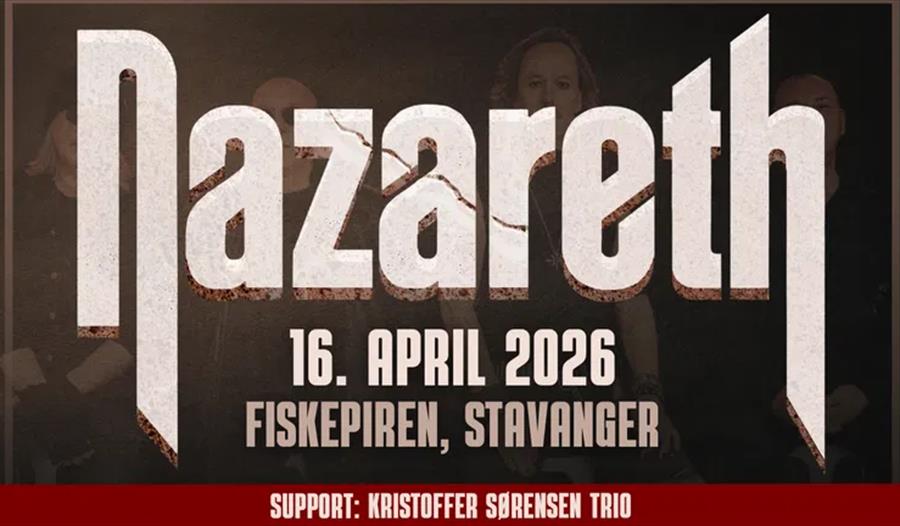 Annonse for konsert med Nazareth og support av Kristoffer Sørensen Trio  skrevet på
