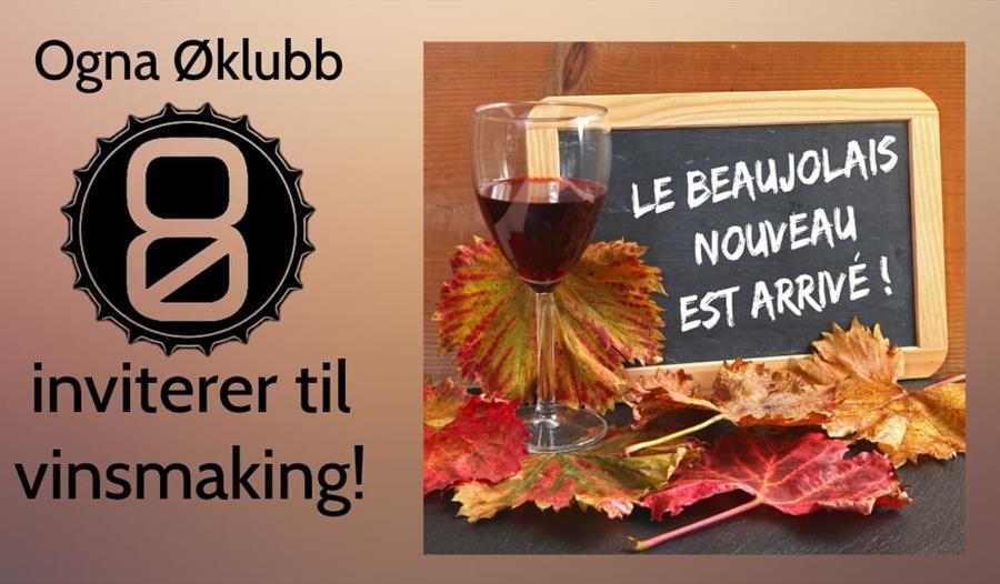 Invitasjon to this year's beaujolais nouveau tasting - med glass av vin og gule blader