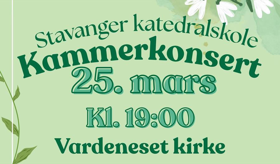 Annonse om konserten på lysegrønn bakgrunn med hvite blomster