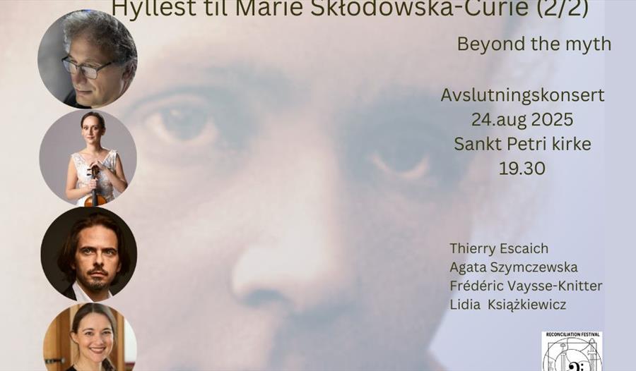 Szymczewska, Vaysse-Knitter, Escaich & Ksiazkiewicz som spiller på konserten "Hyllest til Marie Sklodowska-Curie"