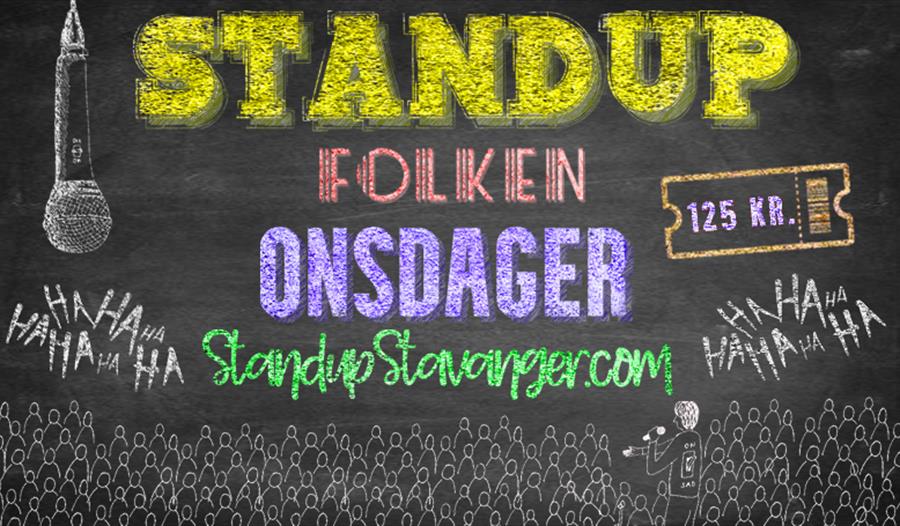 Annonse med Standup Folken Onsdager skrevet på