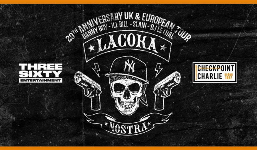 Skalle med pistoler og inskripsjonen «La Coka Nostra»