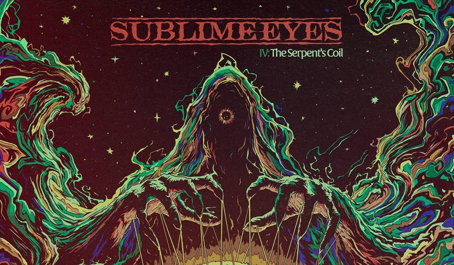 Abstrakt bilde med brun bakgrunn med Sublime eyes skrevet på