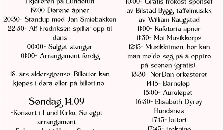 Plakat som viser programmet for Aurefestivalen 2025 på Moi