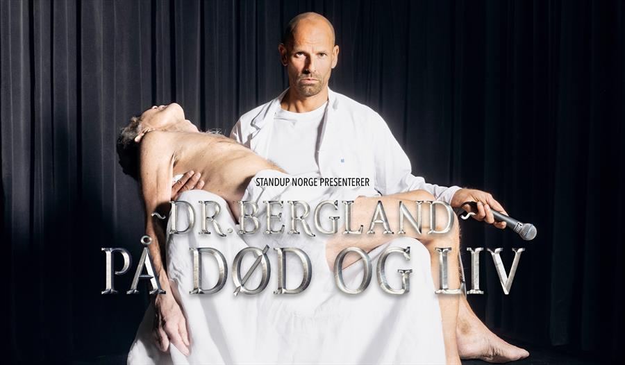 Plakat for arrangementet, komiker som bærer en mann