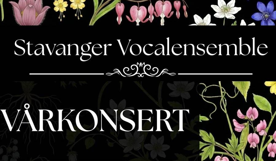 Annonse med blomster på svart bakgrunn