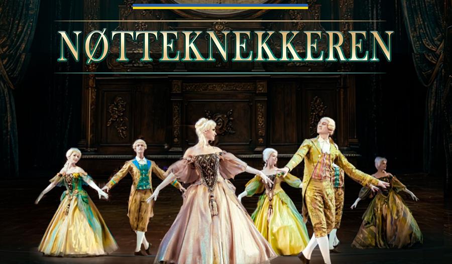 Plakat som viser ballettdansere fra Grand Kyiv Ballet og annonserer for forestillingen Nøtteknekkeren.