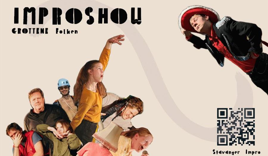 Et bilde av folk som opptrer på et improshow.