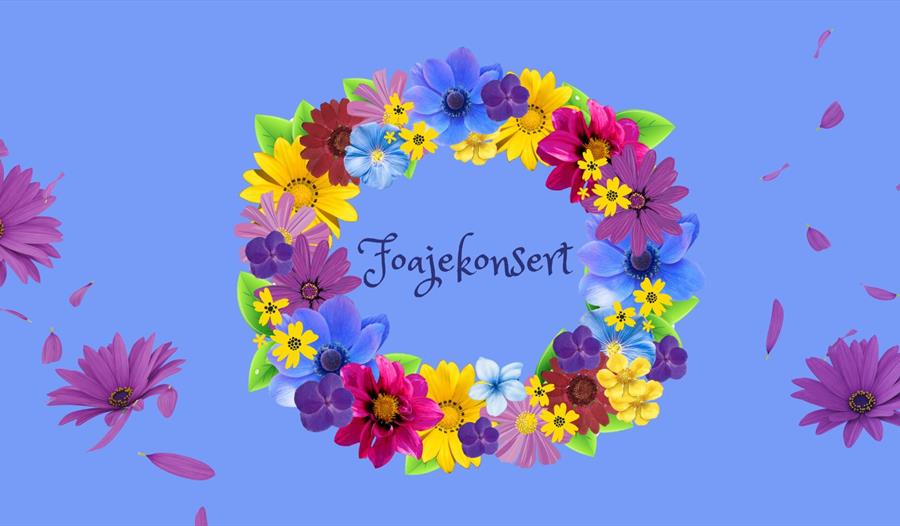 En krans av blomster på en blå bakgrunn