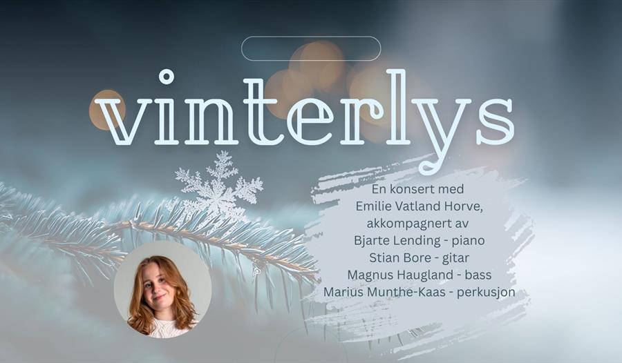 Bildet av Emilie Vatland Horve og en grangren dekket med snø