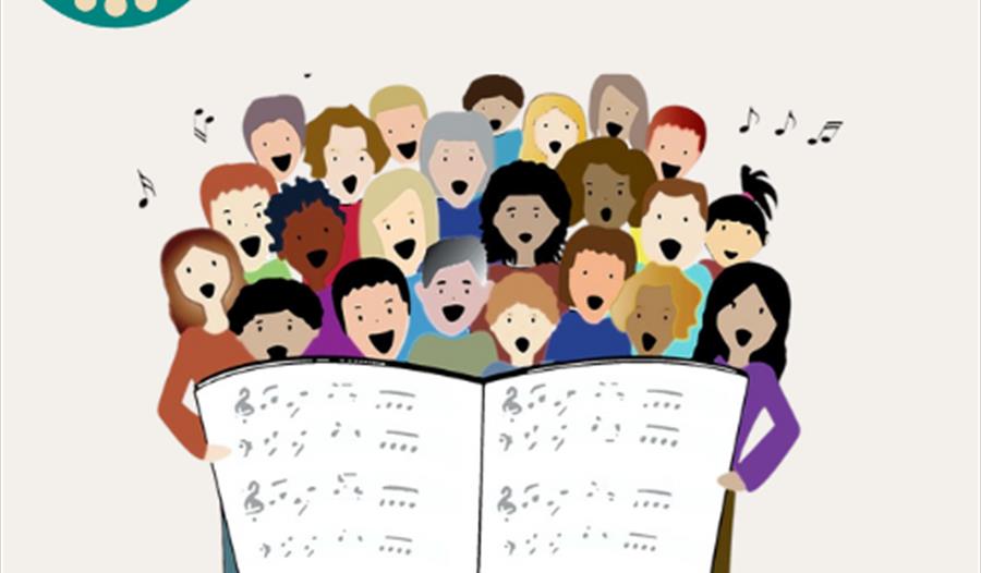 Bilde med kor synge og mellombelsølstove logo på