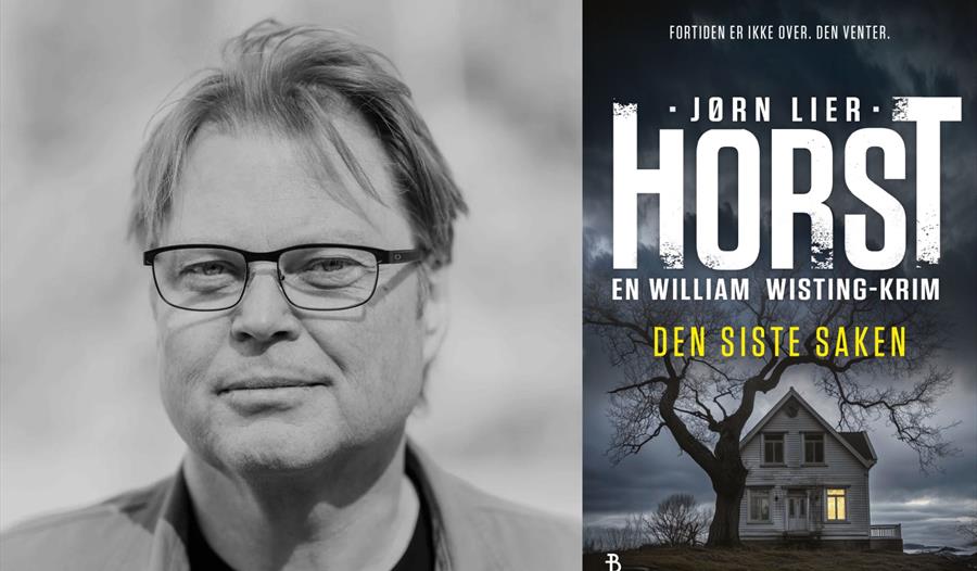 Plakat for arrangementet, avbildet forfatter og bok.