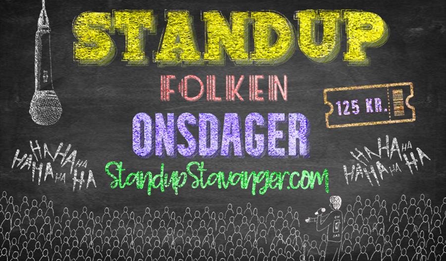 Poster advertising a stand-up comedy show at Grottene at Folken in Stavanger