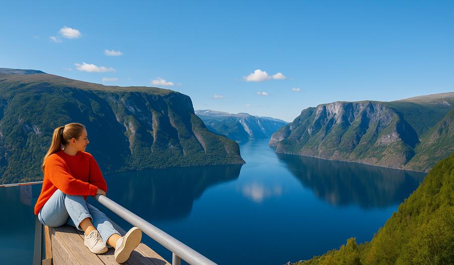 Utsikt over Aurlandsfjorden fra Stegastein utsiktspunkt