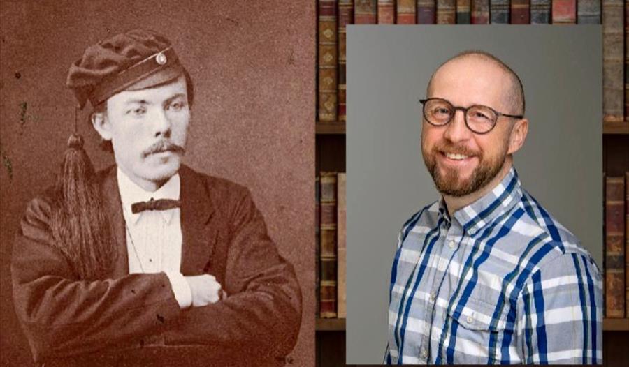 Arne Garborg og Ørjan Zazzera Johansen, forfatter og formidler på Garborgsenteret.