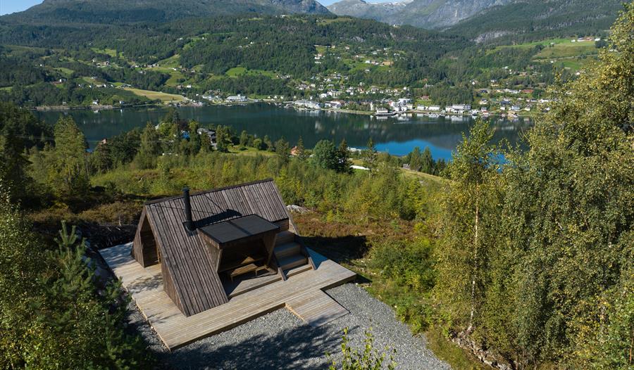 Dronebilete av dagsturhytta