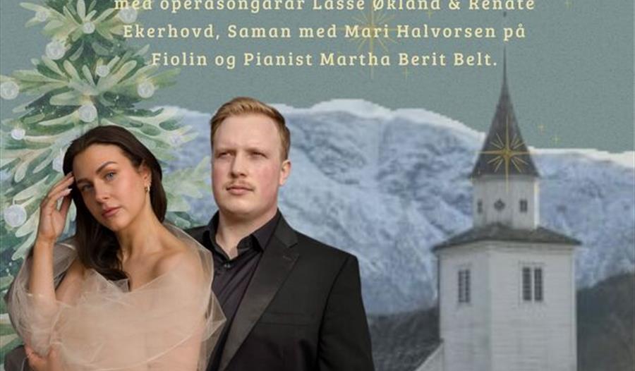 Konsertplakat med bilde av to personer og tekst