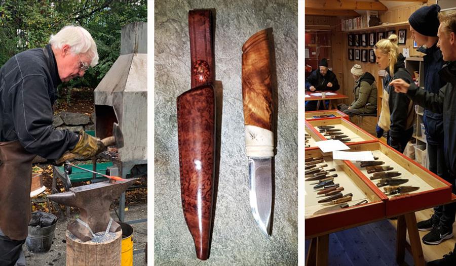 Utstilling av håndlagde kniver og smiing på Bryggen