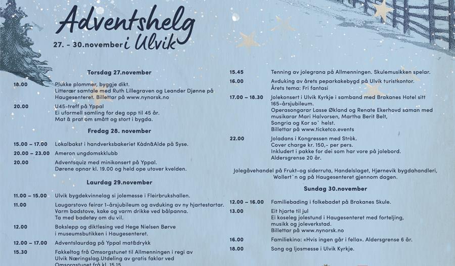 plakat for adventshelg men tekst på  blå¨bakgrunn.