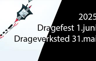 Annonse i hvit og svart farger med drage på