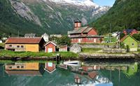 Fjord cruise entering Fjærland village
